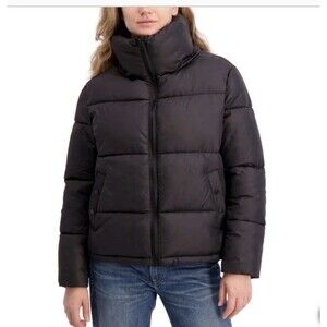 Hudson Women's Short Puffer Jacket Stand Up Collar Snap XL